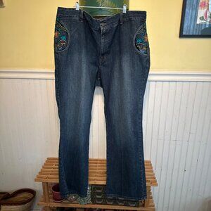 Ashley Stewart Womens Plus Size 20W Embroidered Blue Denim Bootcut Jeans